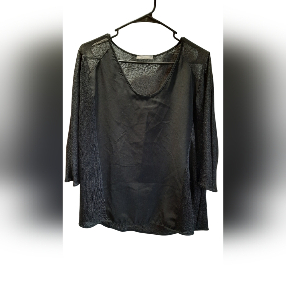 Zara Black and Sheer Lightweight Scoop neck Blouse size Medium